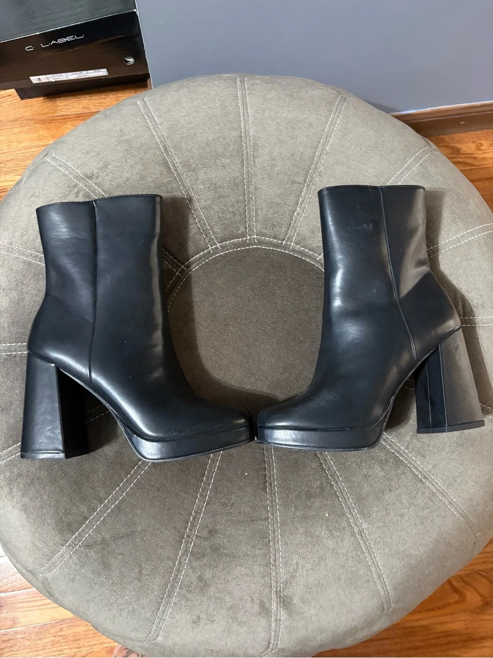 French Connection Black Platform Block Heel Ankle Boots